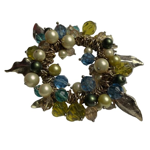 Beaded Bracelete Faux Pearl Gold Tone Leaves Retro Fashion u Jewelry Accessory S - Picture 1 of 9